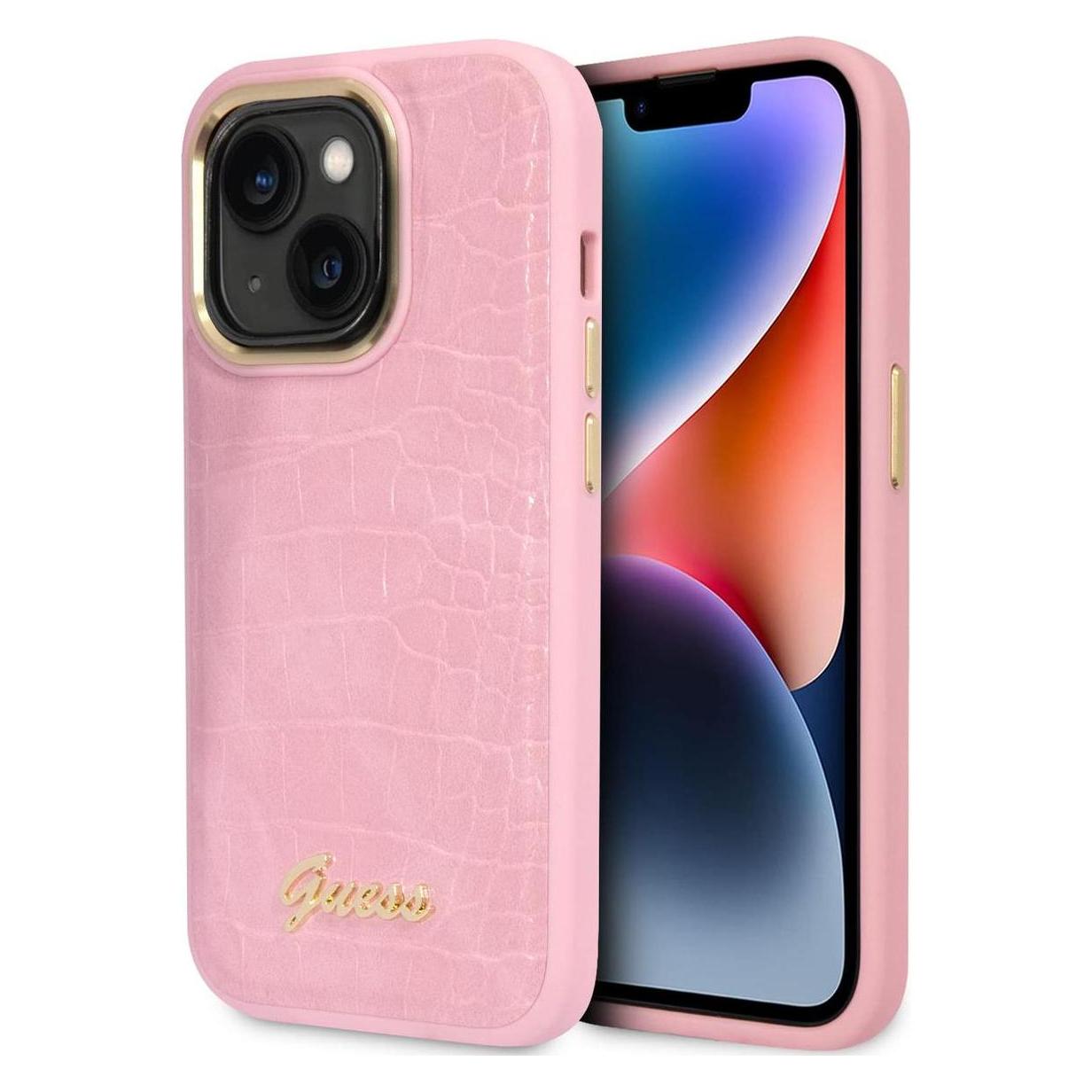 Guess GUHCP14MHGCRHP iPhone 14 Plus 6,7" różowy/pink hardcase Croco Collection (Apple iPhone 14 Plus, Apple iPhone 15 Plus) (GUE002263-0)
