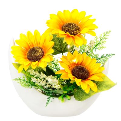 Kunstblume I.GE.A. "Arrangement Sonnenblumen", gelb, B:23cm H:26cm L:10cm, Polyester, Kunstpflanzen, Mit LED-Licht in Schale Herbstliche Blumen Kunstpflanze Gesteck Deko