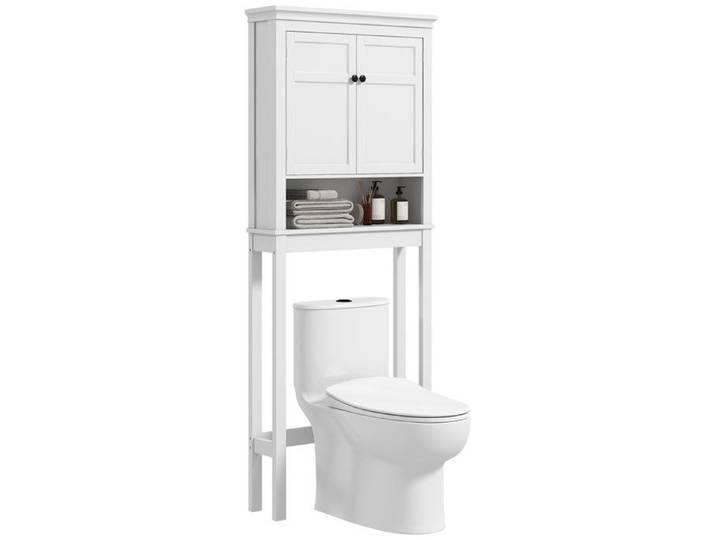 Meuble WC meuble dessus toilettes style classique chic 2 portes étagère niche blanc