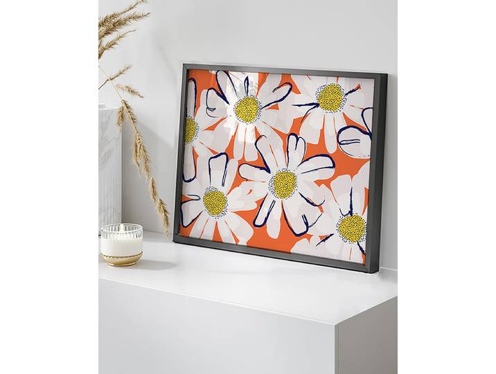 Impression artistique Fleurs Revêtement : verre acrylique Structure : hêtre laqué Multicolore 42 x 52cm