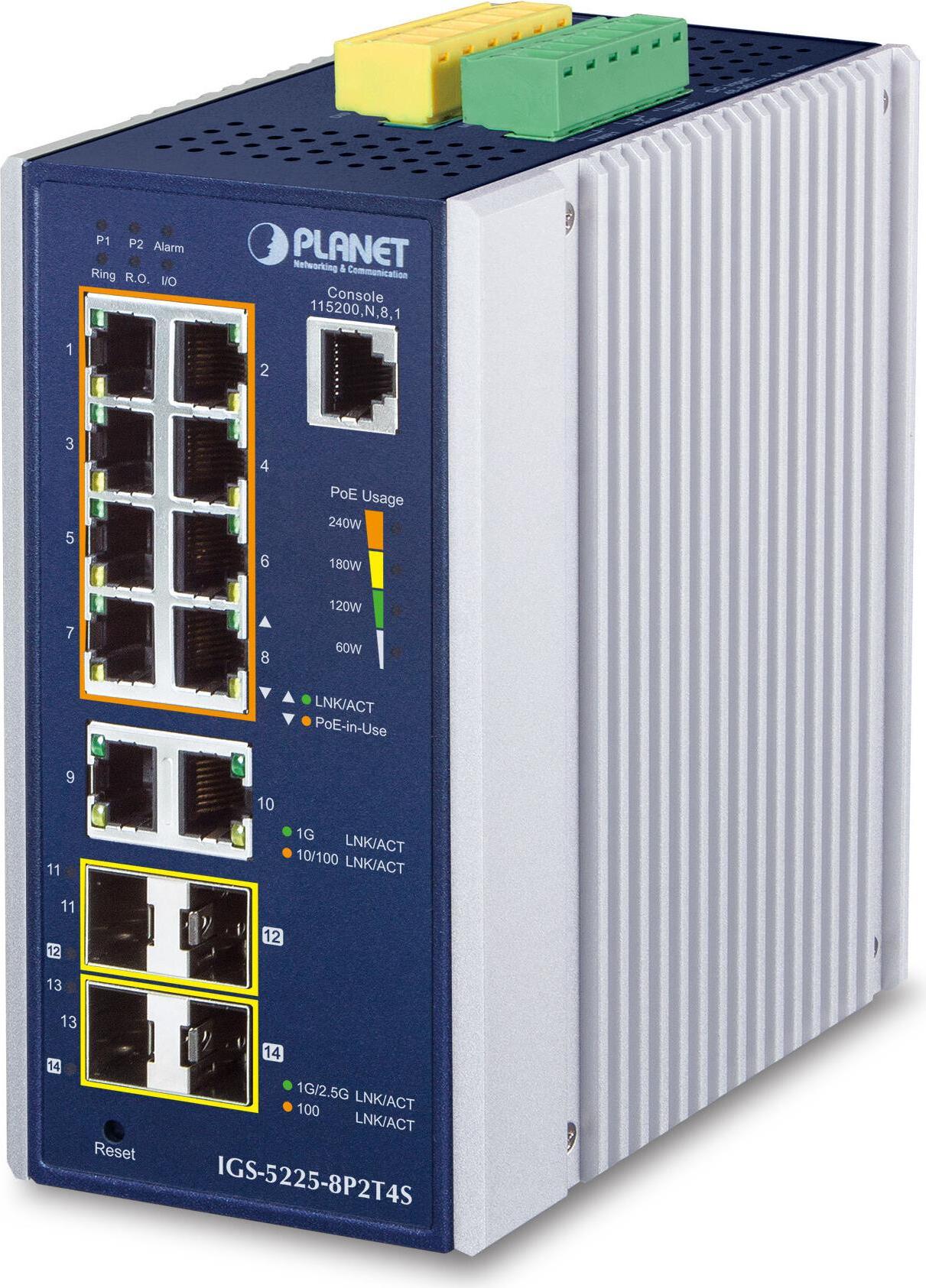 PLANET IP30 Industrial L2+/L4 8-Port, Managed, L2+, Gigabit Ethernet (10/100/1000), Vollduplex, Wandmontage