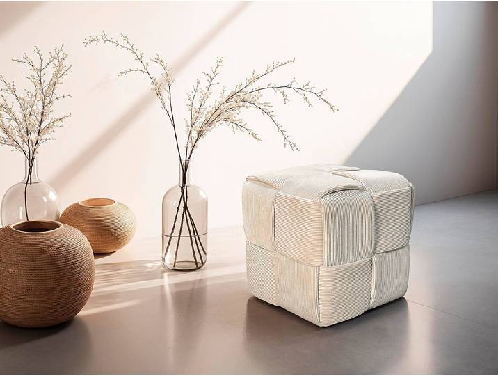 Repose-pieds capitonné 40 x 41 x 40cm Beige/Beige