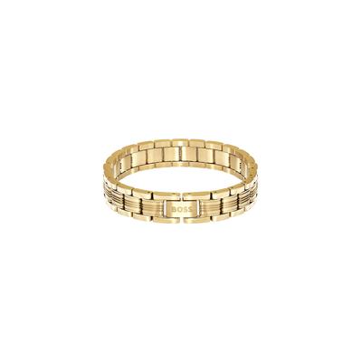 Gliederarmband BOSS "BOSS EMBLEM", gelbgoldfarben, Armbänder, Herren, 21cm, Edelstahl, Gliederarmband