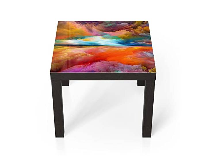 DEQORI Glastisch schwarz klein 55x55 cm Motiv Gespiegelte Farbwolken ausgefallener Beistelltisch aus Glas Hochglanz Couchtisch fürs Wohnzimmer moderner Couch Tisch mit Design