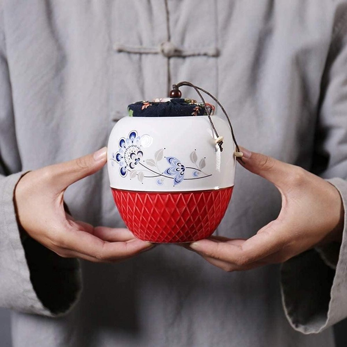 Handgemaakte keramische mini urn voor asbewaring - Kleurrijk - 650ml