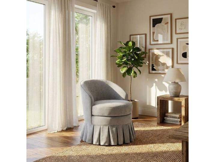 Chaise scandinave rétro - LUNSY - Design mi-siècle - Structure en bois naturel - Tissu lin - Dossier incurvé
