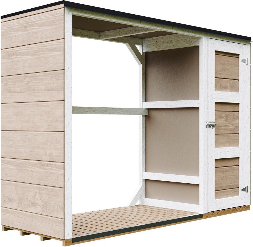 Brennholzlagerschuppen - 75 x 217 x H159 cm - Werkzeug- und Holzschuppen 1,09 m² + 0.53 m² - TIMBELA M981 - TERRA BROWN