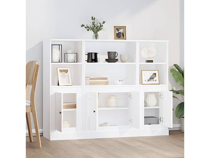 KTHLBRH Anrichte 3 Stück weiß aus mehrschichtigem Holz, 132 cm Großer Stauraum, glatte Oberfläche, feuchtigkeitsbeständig, Präsentationsfunktion, inklusive Wandbefestigung