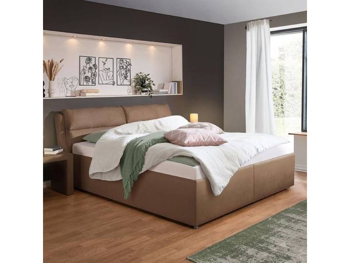 Polsterbett Cremona Microvelours mit Bettkasten 200x200 cm Braun klassischer Stil