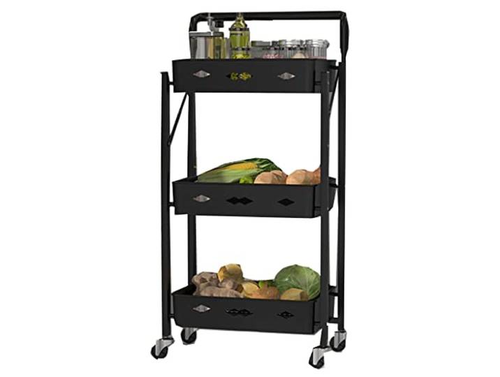 NFDVXCCA Regal, 3-stöckiger Aufbewahrungswagen mit Rädern Bad schmale Bereiche(/Black,A)