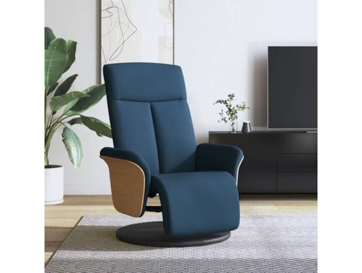 Relaxsessel mit Fußteil Blau Stoff Manuelle Liegefunktion 360 Grad Drehbar Verstellbare Rückenlehne, dick gepolstert, atmungsaktiver Stoff, stabiler Holz-Metall-Rahmen, drehbar