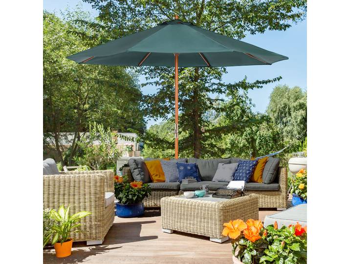 Outsunny Parasol en Bois pour Jardin avec Manivelle 2,5m Vert foncé