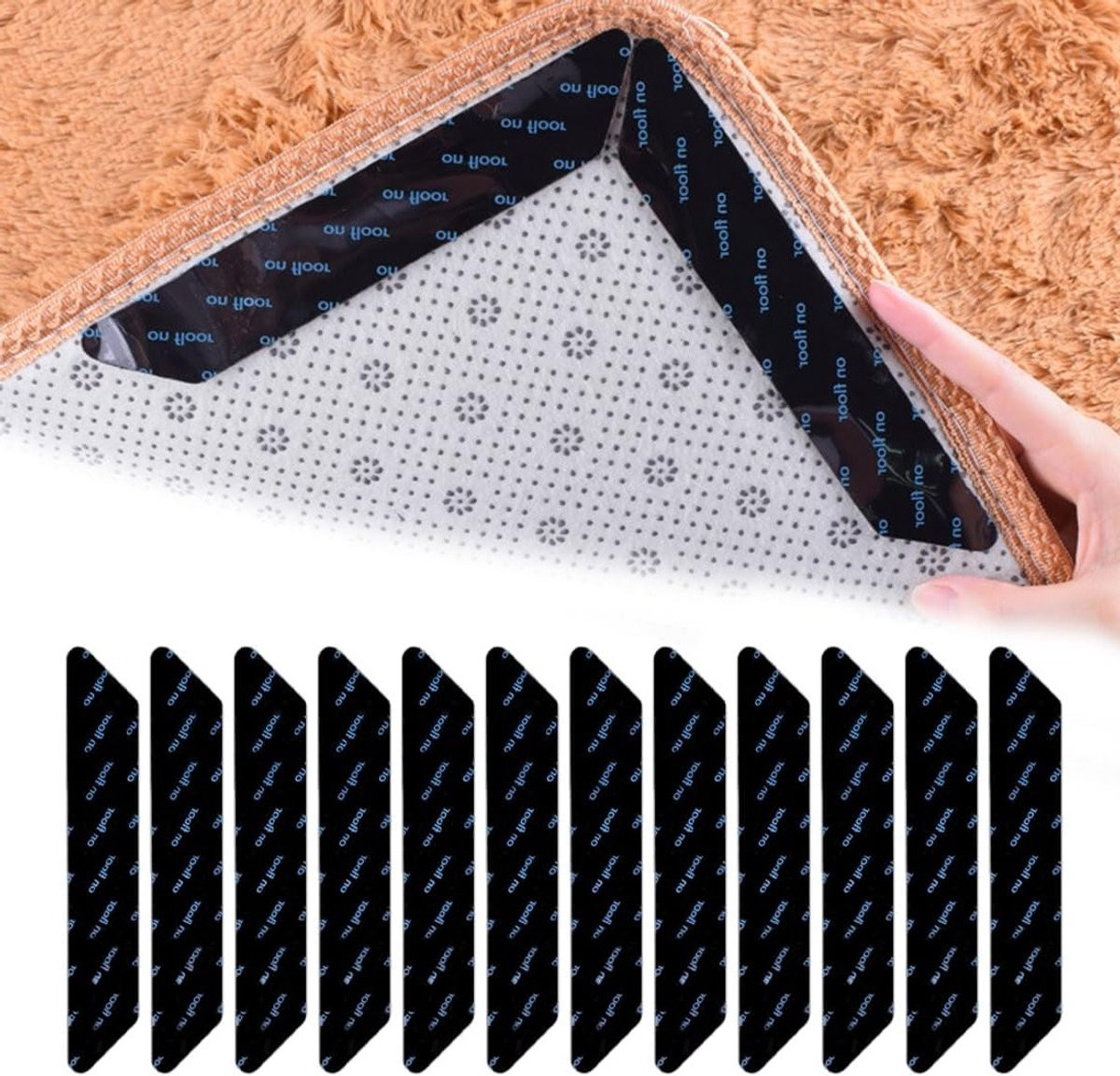 Set van 12 stuks wasbare antislip kleedtapijttape voor vloeren en meubels