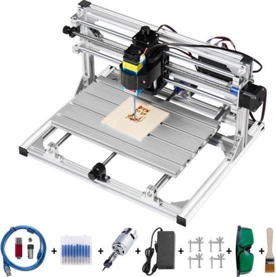 DIY CNC Machine Kit 3018 met 500mW vermogen, GRBL-besturing en 3-assige frees, zilverkleurig aluminium