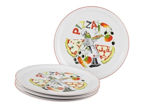 Creatable Milano Luigi 4-delige porseleinen pizzaborden set voor 4 personen, meerkleurig, Ø 30 cm
