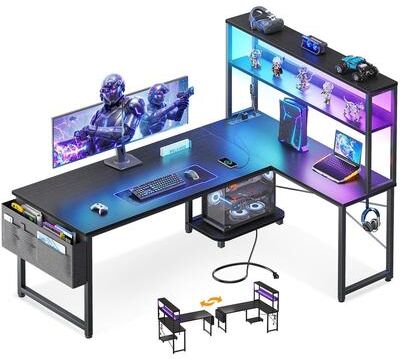 No L Shaped Gaming Desk with Shelves