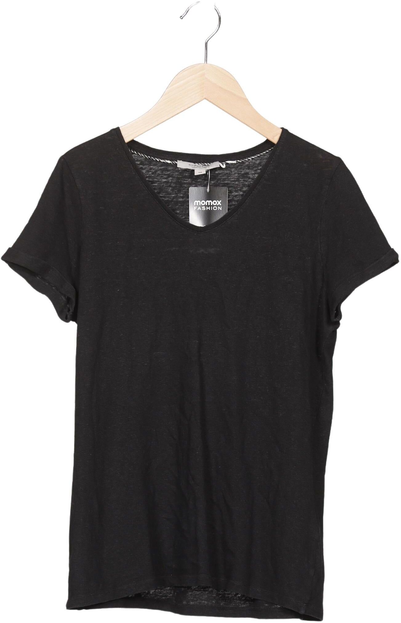 Comma Damen T-Shirt, Schwarz, Gr. EU 36, Baumwolle / Leinen - Second Hand