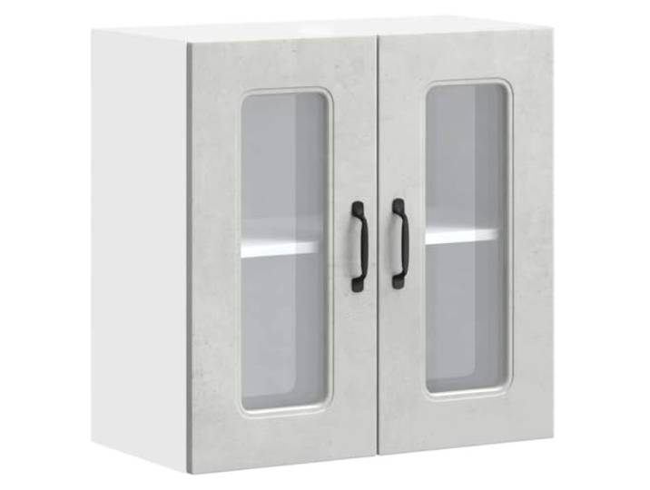 HKTMGDNG Küchen-Hängeschrank mit Glastür 60x31x60 cm Betongrau Platzsparender Wandküchenschrank für Küche und Speisekammer mit 2 Fächern für Geschirr und Kochutensilien.