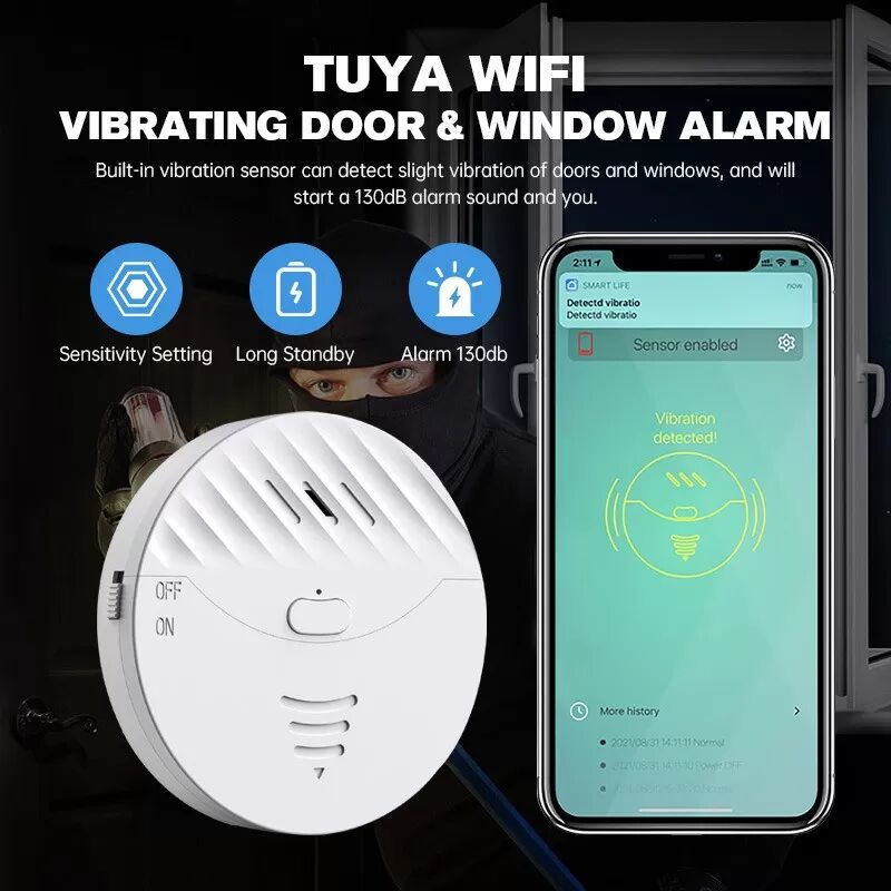 INF Alarme de vibration intelligente WiFi - Surveillance à distance et sensibilité réglable