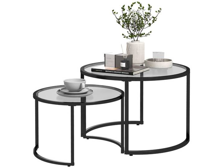 ComfortXL Beistelltisch-Set De-08785 2er-Set Schwarz, Metall, 70x47.5x70 cm, Wohnzimmer, Wohnzimmertische, Beistelltische