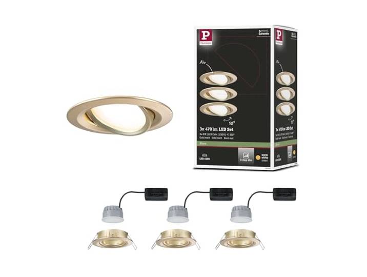 Paulmann 92406 Spot encastré LED 3-Step-Dim Nova Coin rond 84mm 50° Coin 3x6W 3x470lm 230V gradable 2700K Doré mat