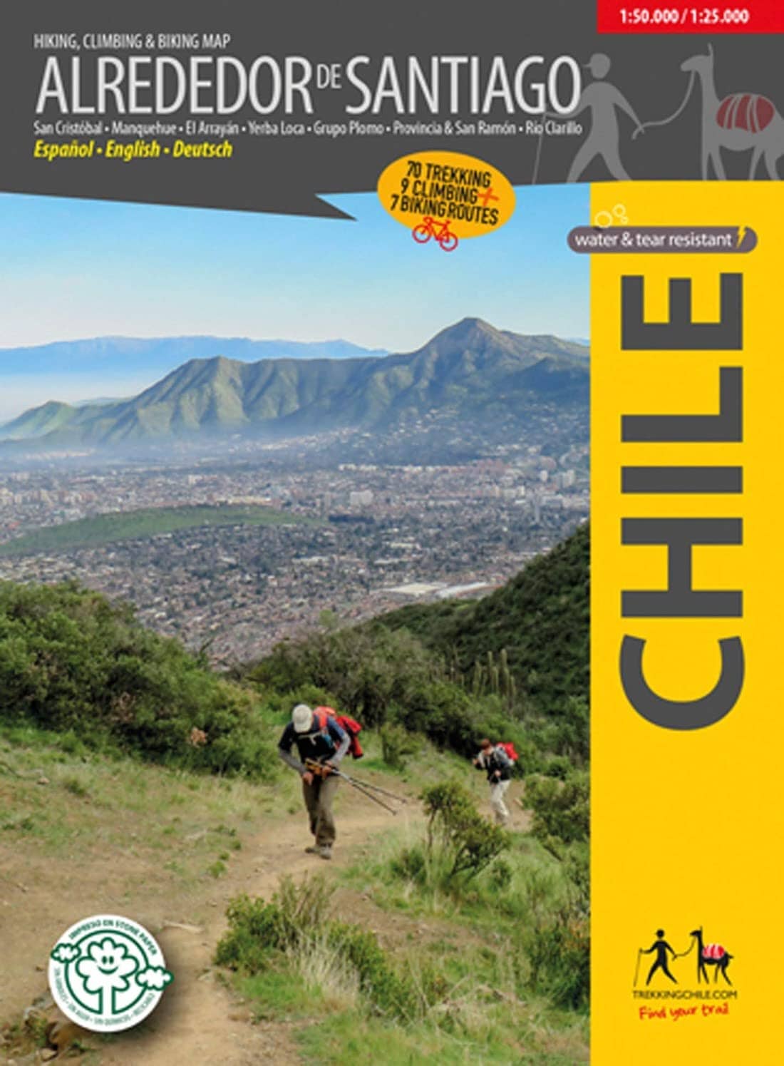 Autour de Santiago - Chili : Carte de randonnée, vélo et escalade   Trekking Chile