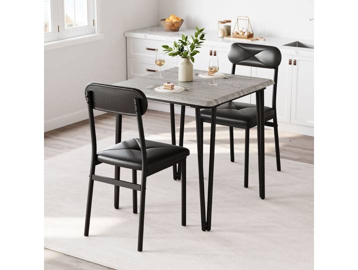 Ensemble Table à Manger 2 Personnes Gris - Table Carrée & 2 Chaises Rembourrées Idéal Studio & Appartement