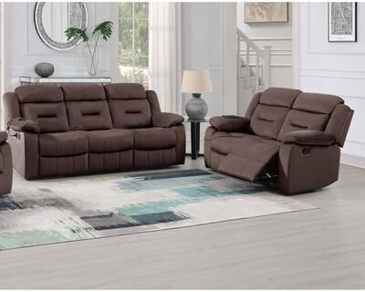 Esofastore Chocolate Finish Manual Sofa Set 3pc Cushion Backrest Living Room Furniture