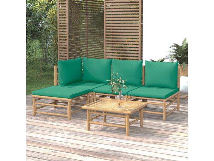 vidaXL 5-tlg. Garten-Lounge-Set mit Grünen Kissen Bambus