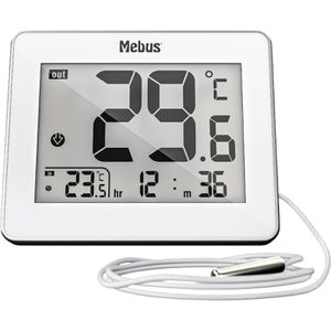 Mebus Thermometer 01074, mit LC-Display, digital, -40 bis 70°C, mit Kabelfühler, für innen & außen, weiß