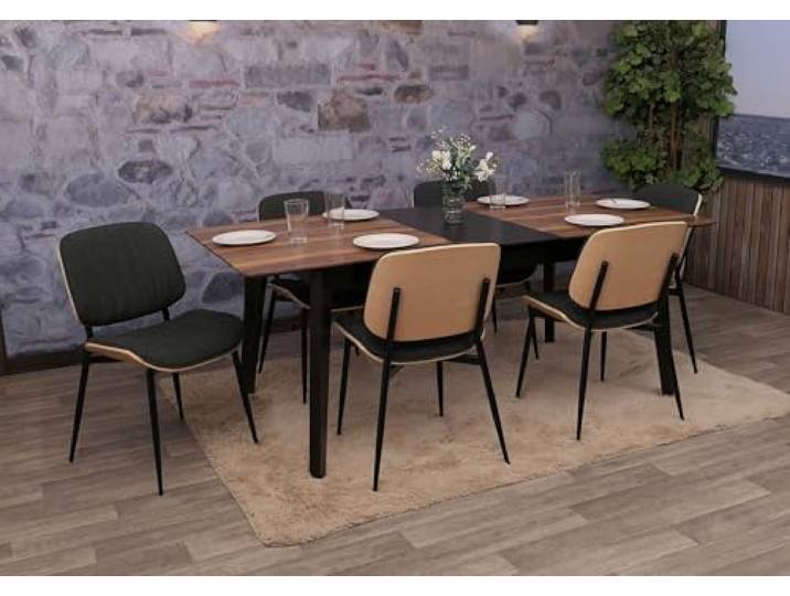 Mendler 6er-Set Esszimmerstuhl HWC-O44 Stoff - Natur, dunkelgrau