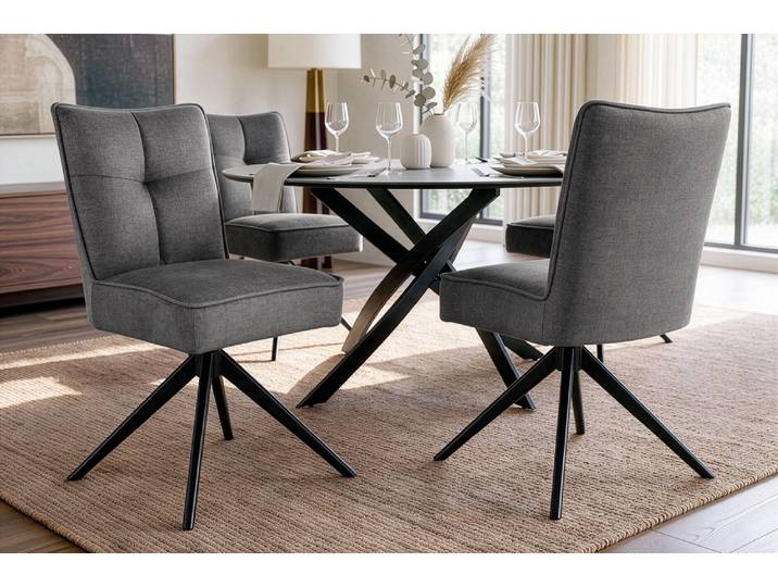 Drehbarer Stuhl LUGANO grau Vogue Velours Samt Federkern bis 150kg belastbar Polsterstuhl Esszimmerstuhl Küchenstuhl Modern & Design