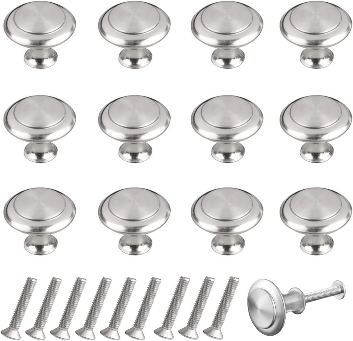 12 Stuks Zilveren Ronde Kastknoppen voor Meubels, Keuken en Dressoir