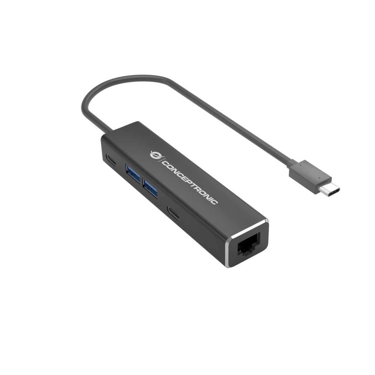 Conceptronic Adapter USB-C ->RJ45 Gigabit,2xUSB-C 2xUSB-A sw