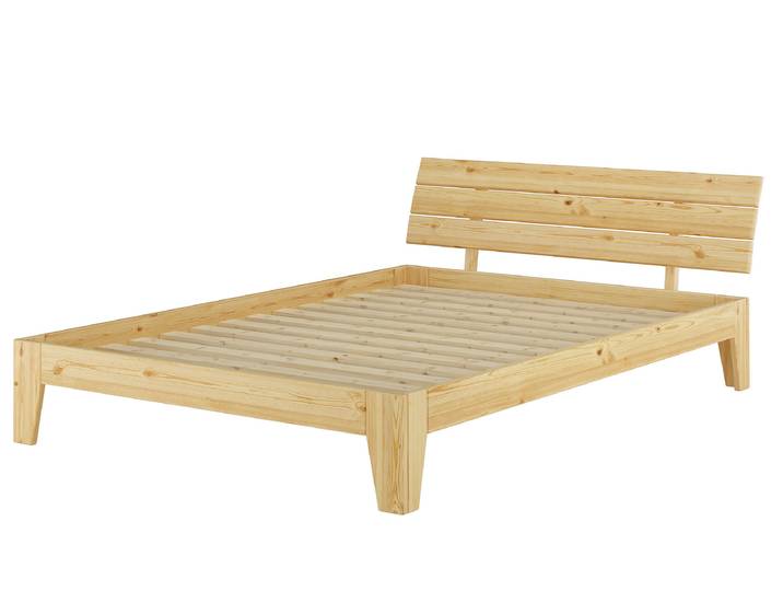 Doppelbett 160 x 200 cm Holzbett mit Schrägen Pfosten Massive Kiefer