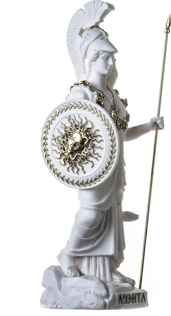 Standbeeld Griekse Godin Athena met Uil - Decoratie voor Huis en Kantoor - Albast Hars