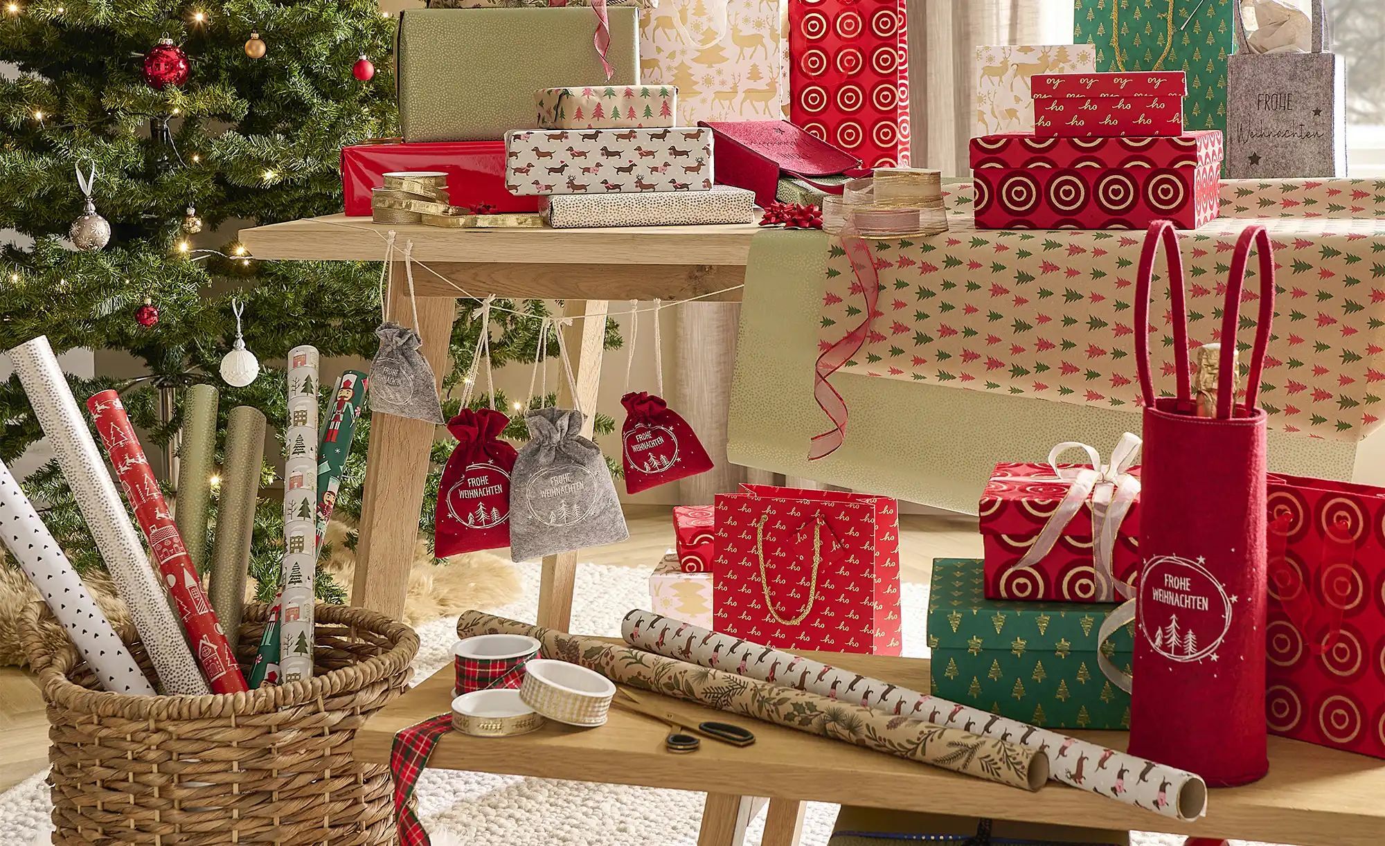 HOME STORY Geschenkbeutel Frohe Weihnachten  2er Set   ¦ grau ¦ Filz ¦ Maße