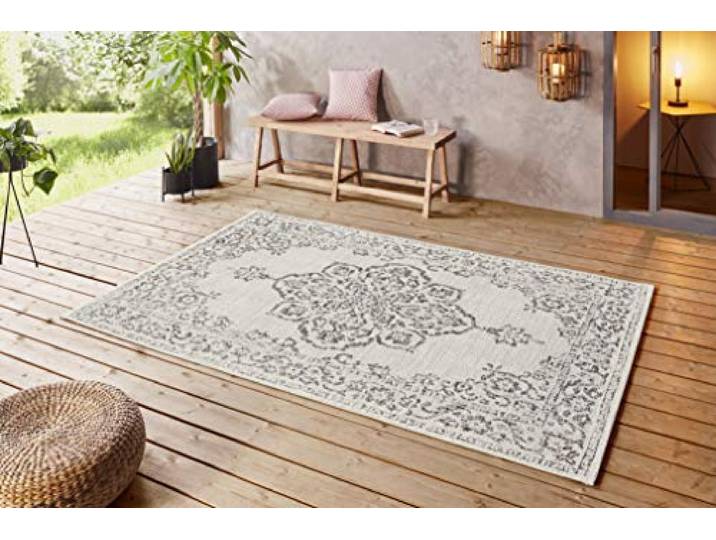 NORTHRUGS Indoor en outdoor tapijt 160x230cm weerbestendig Oosters vintage design met medaillon loper terras tapijt tapijt keukenloper badtapijt woonkamertapijt waterdicht Tilos crème