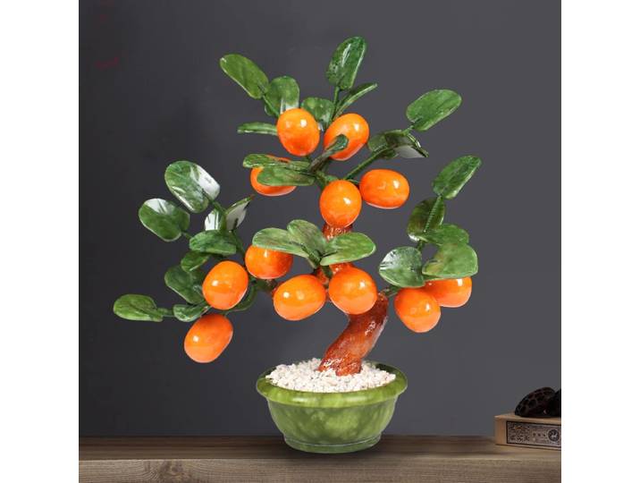 Plantes d'imitation d'arbre Kumquat Tangerinr en Jade naturel, faux bonsaï fait à la main, ornements artisanaux chinois, décoration de la maison