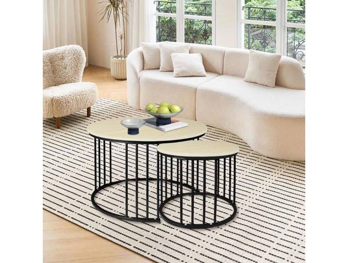 YQINGMAOY - Tables Basses Empilables - Facilité De Nettoyage - 60*60*45+40*40*38 Cm - Bois D'érable Blanc + Pieds Noirs