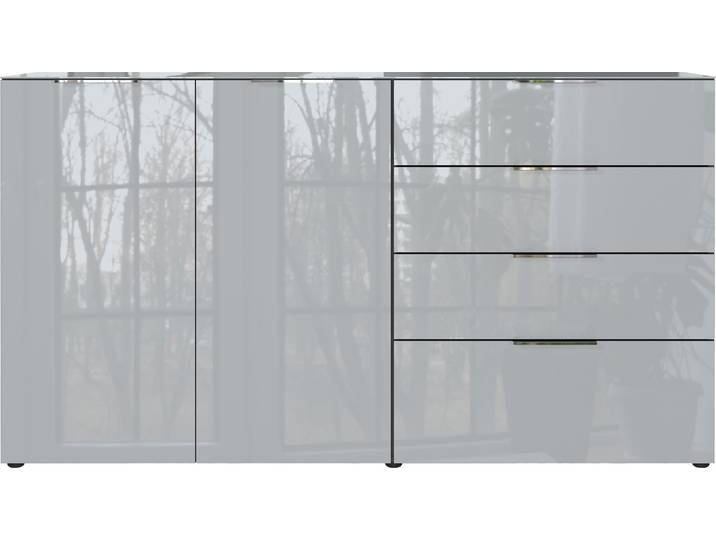 Sideboard GERMANIA Oakland mit Glasauflage , grau (graphit, silbergrau), B:184cm H:102cm T:42cm, Glas, Holzwerkstoff, Sicherheitsglas ESG, Sideboards, Sideboard, Breite: 134 oder 184 cm, Soft-close, verstellb. Böden, Made in Germany