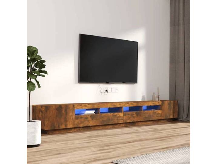 Ensemble Armoires-HIFI avec lumières LED (Lot de 3) - Meuble TV suspendu - Grande espace - Chêne fumé(3 parcel) T6425