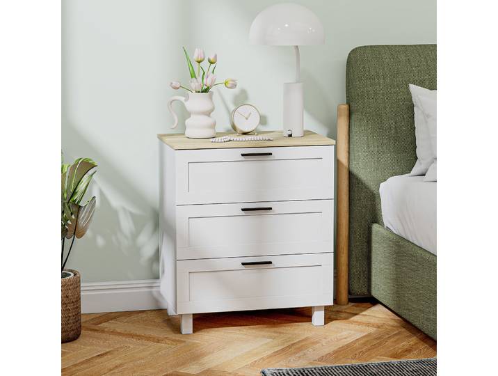 HOMCOM Commode Moderne 3 Tiroirs Blanc Pieds Bois 60x38x71 cm