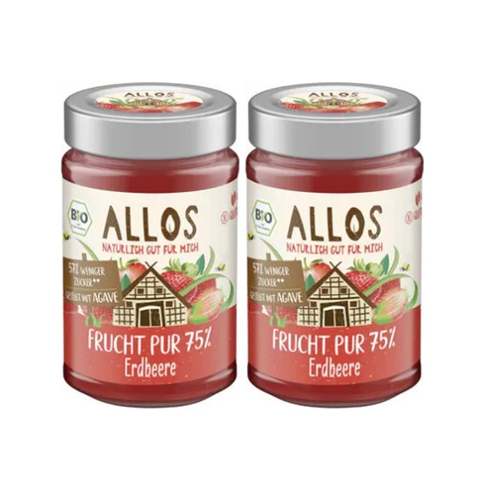 Allos Bio Frucht Pur 75 %, Erdbeere 2x200 g Creme