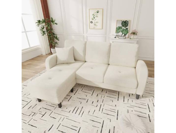 I0I&I0I L-förmiges Ecksofa 3-Sitzer Mit Chaiselongue Atmungsaktiver Baumwoll-Leinenstoff, Modulares Design Für Wohnzimmer, Apartment Und Büro (Light beige + Foam + 3 Seat + Foam)