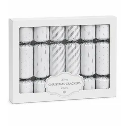 WDMT Set mit 6 luxuriösen Christmas Crackers Weiß/Silber – Festliche Weihnachtscracker – Weihnachtliche Tischdekoration – Zubehör für das Weihnachtsessen