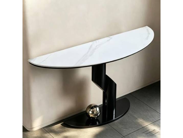 Konsolentisch Sinterstein, Eingangstisch Mit Metallrahmen, Flurtisch Modern Sintersteinplatte, Kratzfest, Stabiles Metallgestell, Platzsparend, Modernes Design(WhiteB,120cmW*34cmD*80cmH)