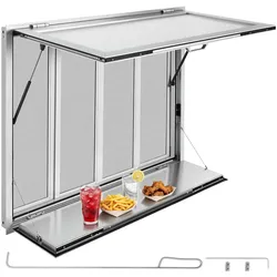 VEVOR Verkaufsfenster für Foodtrucks 1220 x 915 x 110 mm Aluminiumlegierung, Konzessionsfenster bis 85° Aufklappbar, Klappbarer Ablage, mit 4 Verschiebbaren Fliegengittern und Schlepphaken