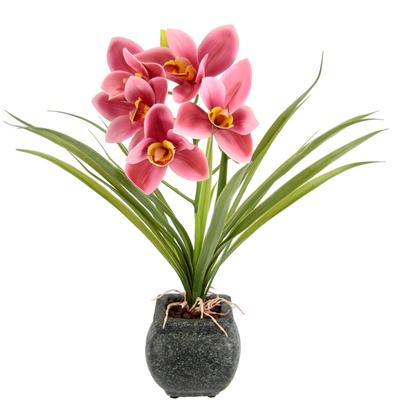 Kunstblume OTTO HOME "Orchidee", rosa, B:35cm H:40cm L:25cm, Polyester, Kunstpflanzen, Mit Blätter im Topf aus Zement Künstliche Blume Cymbidium-Orchidee