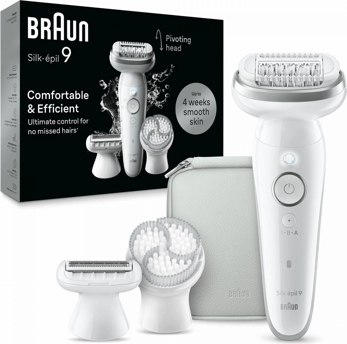 Braun Ses9061 Epilatore Elettrico Wet&dry 40 Pinzette Con Testina Oscillante Colore Bianco/argento Silk Epil 9 - Ses9061